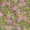 Pure Cotton Jaipuri Green With Pink Poppy Jaal Hand Block Print Fabric
