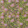 Pure Cotton Jaipuri Green With Pink Poppy Jaal Hand Block Print Fabric