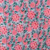 Pure Cotton Jaipuri Grey Blue With Shades Of Pink Floral Jaal Hand Block Print Fabric (0.85) meter blouse piece