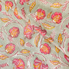 Pure Cotton Jaipuri Grey With Pink And Yellow Soft Jaal Hand Block Print Fabric