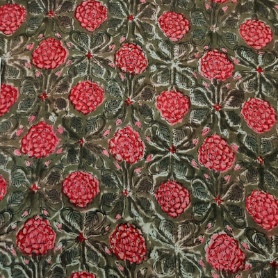 Pure Cotton Jaipuri Grey With Pink Fruit Jaal Hand Block Print Blouse Piece Fabric ( 80 cm )