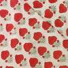Pure Cotton Jaipuri Grey With Red Poppy Bud Hand Block Print Fabric