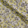 Pure Cotton Jaipuri Grey With Yellow Floral Jaal Hand Block Print Fabric