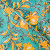Pure Cotton Jaipuri Light Blue With Yellow Flower Creeper Jaal Hand Block Print Fabric