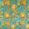 Pure Cotton Jaipuri Light Blue With Yellow Flower Creeper Jaal Hand Block Print Fabric