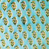 Pure Cotton Jaipuri Light Blue With Yellow Plant Hand Block Print Fabric