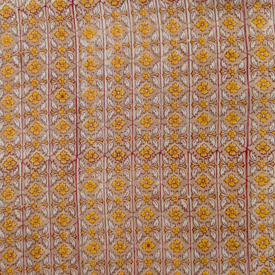 Pure Cotton Jaipuri Light Brown With Yellow Flower Border Hand Block Print Fabric