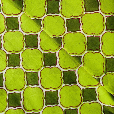 Pure Cotton Jaipuri Light Green And Dark Green Tile Hand Block Print Blouse Fabric ( 1 meter)