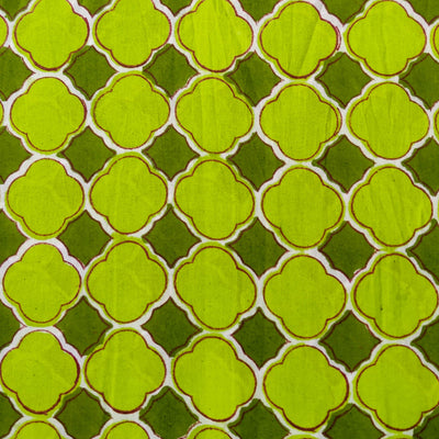 Pure Cotton Jaipuri Light Green And Dark Green Tile Hand Block Print Fabric