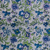 Pure Cotton Jaipuri Light Grey With Blue Green Floral Jaal Hand Block Print Fabric