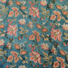 Pure Cotton Jaipuri Light Teal With Pink And Light Brown Floral Jaal Hand Block Print Fabric