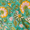 Pure Cotton Jaipuri Light Teal With Yellow And White Flower Jaal Hand Block Print Fabric