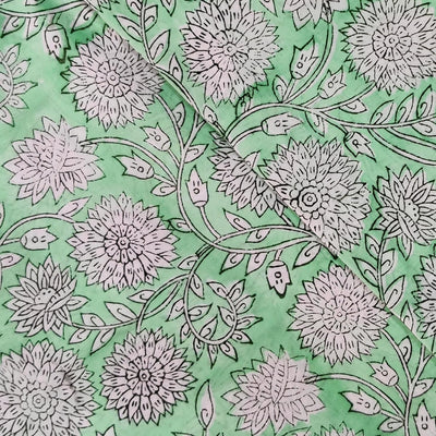 Pure Cotton Jaipuri Mint Green With Marigold Jaal Hand Block Print Fabric