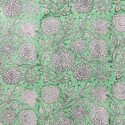 Pure Cotton Jaipuri Mint Green With Marigold Jaal Hand Block Print Fabric