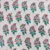 Pure Cotton Jaipuri Mul White Red And Teal Rose Motif Hand Block Print Fabric