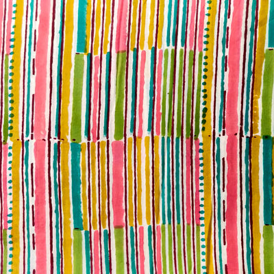 Pure Cotton Jaipuri Multi Colour Stripes Hand Block Print Fabric