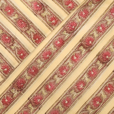 Pure Cotton Jaipuri Mustard With Light Orange Border Creeper Hand Block Print Fabric
