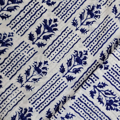 Pure Cotton Jaipuri Navy Blue With Two Different Block Hand Block Print Fabric