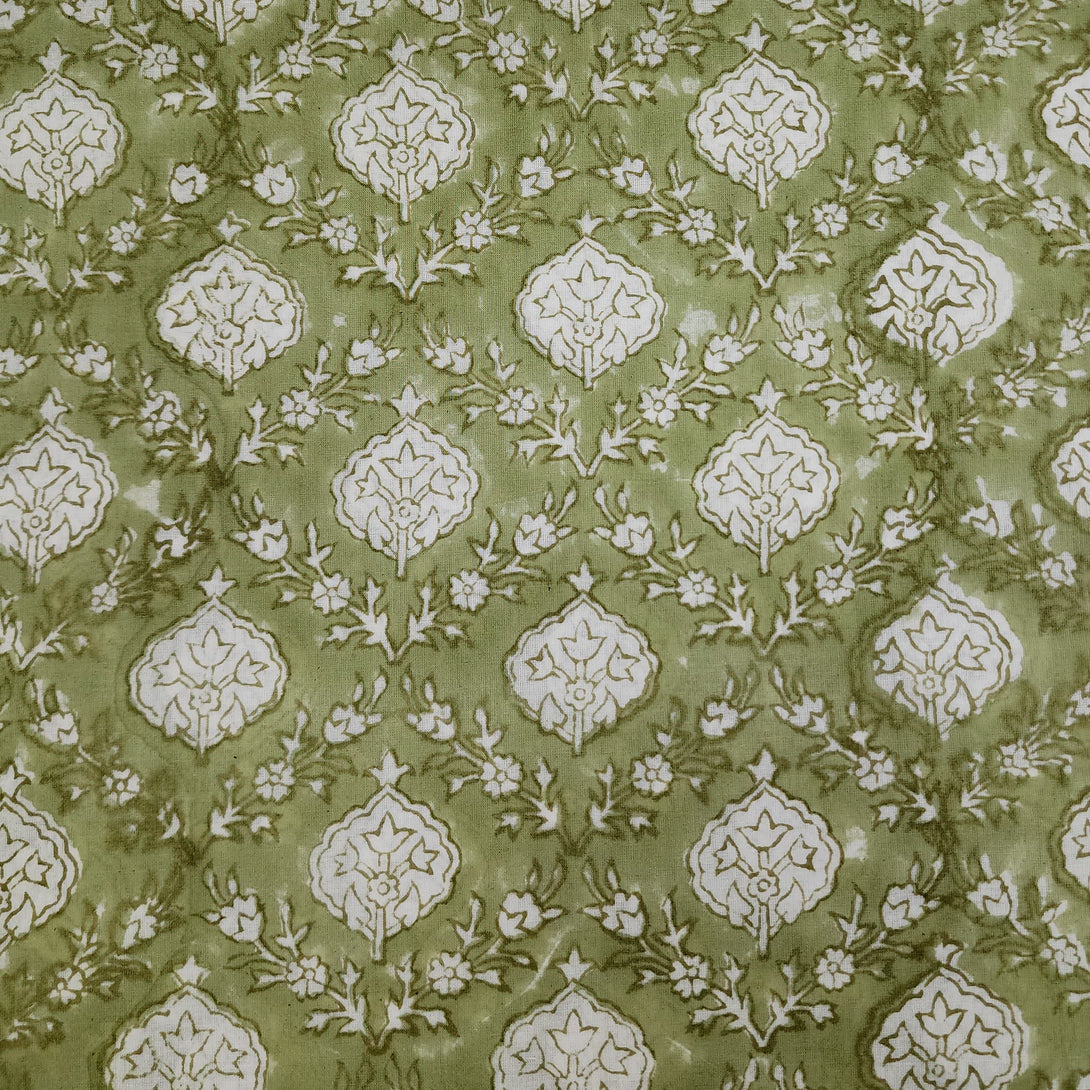 Pure Cotton Jaipuri Pastel Green With All Over Pattern Hand Block Prin ...
