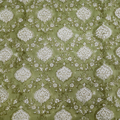 Pure Cotton Jaipuri Pastel Green With All Over Pattern Hand Block Print Fabric