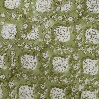 Pure Cotton Jaipuri Pastel Green With All Over Pattern Hand Block Print Fabric
