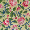 Pure Cotton Jaipuri Pastel Green With Shades Of Pink Red Wild Floral Jaal Hand Block Print Fabric