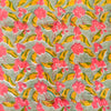Pure Cotton Jaipuri Pastel Grey With Pink Flower Jaal Hand Block Print Fabric