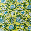 Pure Cotton Jaipuri Pastel Lemon Green With Blue And Green Wild Flower Jaal Hand Block Print Fabric