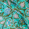 Pure Cotton Jaipuri Pastel Sea Green With Blue And Green Wild Flower Jaal Hand Block Print Fabric