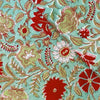Pure Cotton Jaipuri Pastel Teal Green Blue With Red And Green Flower Jaal Hand Block Print Blouse Fabric ( 1 Meter )