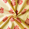 Pure Cotton Jaipuri Pastel Yellow With Reddish Pink Floral Motif Hand Block Print Fabric