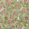 Pure Cotton Jaipuri Patel Green With Pink Floral Jaal Hand Block Print Fabric