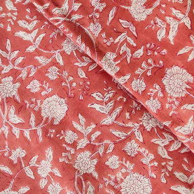 Pure Cotton Jaipuri Peach With Simple Jaal Hand Block Print Fabric