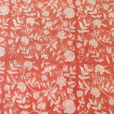 Pure Cotton Jaipuri Peach With Simple Jaal Hand Block Print Fabric
