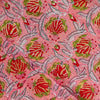 Pure Cotton Jaipuri Pink Peach With Red Yellow Wild Fruit Jaal Hand Block Print Fabric
