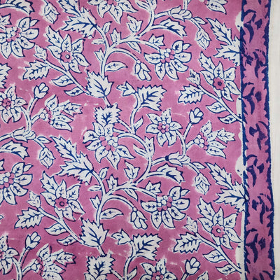 Pure Cotton Jaipuri Pink With Blue White Floral Jaal Hand Block Print Fabric