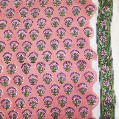 Pure Cotton Jaipuri Pink With Purple Shell Flower Motifs