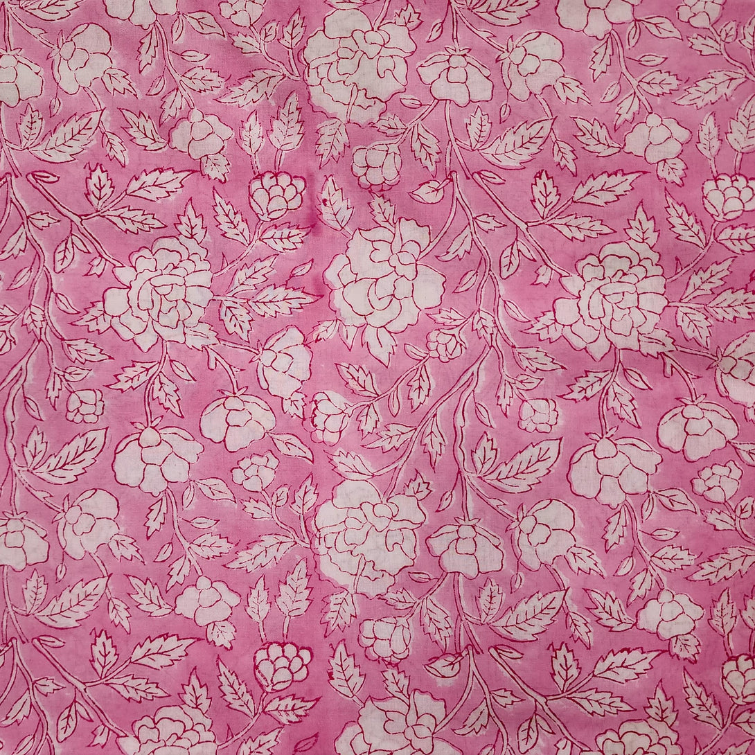 Pure Cotton Jaipuri Pink With White Simpe Floral Jaal Hand Block Print ...