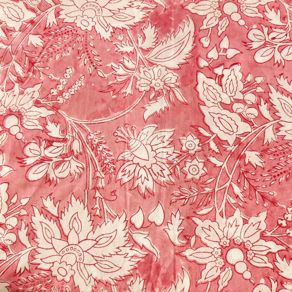 Pure Cotton Jaipuri Pink With Wild Flower Jaal Hand Block Print Fabric