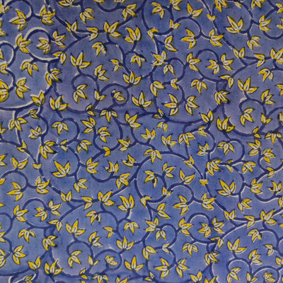 Pre Cut 2 Meter Pure Cotton Jaipuri Purple With Small Yellow Leaves Jaal Hand Block Print Fabric
