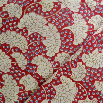 Pure Cotton Jaipuri Red With Alien Flower Hand Block Print Fabric