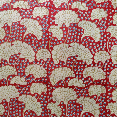 Pure Cotton Jaipuri Red With Alien Flower Hand Block Print Fabric