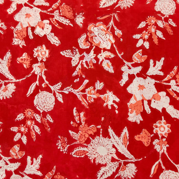 Pre-cut 2 meter Pure Cotton Jaipuri Red With Peach And White Jaal Hand Block Print Fabric