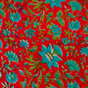 Pure Cotton Jaipuri Red With Teal Blue Flower Jaal Hand Block Print Fabric