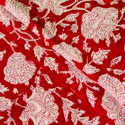 Pure Cotton Jaipuri Red With White Flower Jaal Hand Block Print Fabric