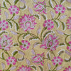 Pre-Cut 2 Meters Pure Cotton Jaipuri Sandy Yellow With Pink Wild Flower Jaal Hand Block Print Fabric