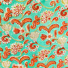 Pure Cotton Jaipuri Sea Blue With Orange And Red Wierd Flower Jaal Hand Block Print Fabric