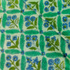 Pure Cotton Jaipuri Sea Foam With Fern Diagonal Checks And In Between Plant Motifs Hand Block Print Fabric
