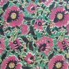 Pure Cotton Jaipuri Sea Green With Big Pink Grey Hand Block Print Blouse Fabric ( 85 CM )