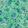 Pure Cotton Jaipuri Sea Green With Blue Wild Flower Jaal Hand Block Print blouse Fabric ( 95 cm )